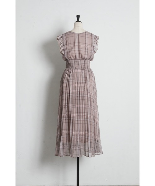 tocco closet(トッコ クローゼット)の「リボン&フリル付きウエストシャーリングチェックプリーツワンピース(ワンピース・レディース・ベージュ/ブルーグレー・M)」の6枚目の写真