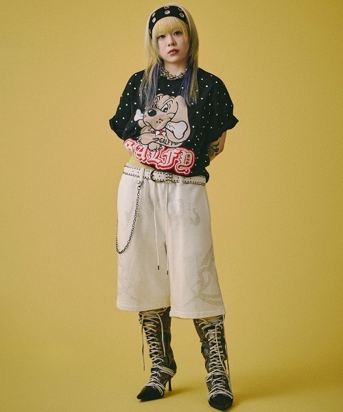 GALFY（ガルフィー）の「A'GEM/9 × .kom 『GALFY/ガルフィー』 ピカピカ族ショーパン（スウェットパンツ・メンズ・ブラック/ホワイト・L）」の4枚目の写真