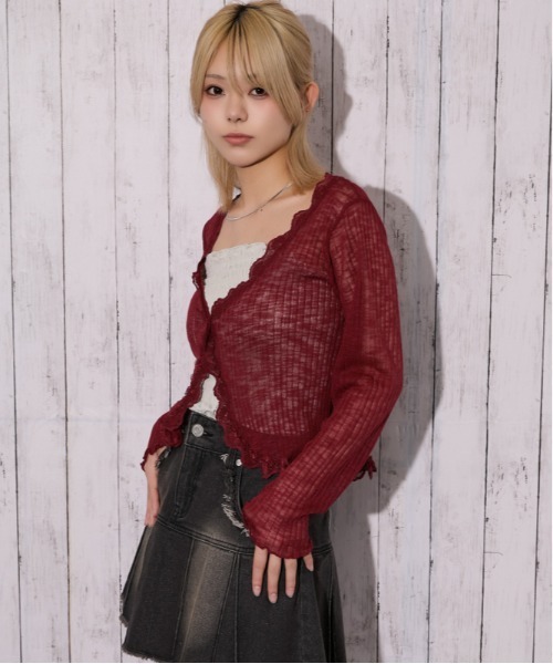 GORGE(ゴージ)の「《レース・透け感》リブシアーカーディガン/フェミニン×ナチュラル/春夏/全4色(カーディガン/ボレロ・レディース・ブラウン/オフホワイト/ボルドー/ブラック・F)」の4枚目の写真