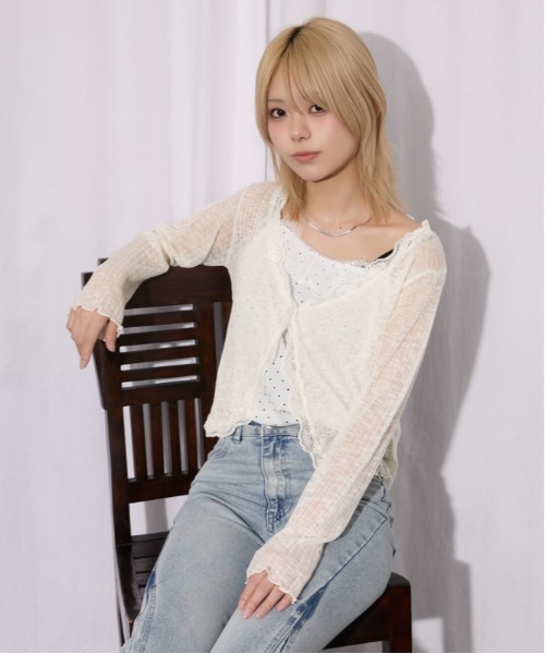 GORGE(ゴージ)の「《レース・透け感》リブシアーカーディガン/フェミニン×ナチュラル/春夏/全4色(カーディガン/ボレロ・レディース・ブラウン/オフホワイト/ボルドー/ブラック・F)」の5枚目の写真