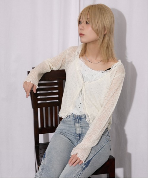 GORGE(ゴージ)の「《レース・透け感》リブシアーカーディガン/フェミニン×ナチュラル/春夏/全4色(カーディガン/ボレロ・レディース・ブラウン/オフホワイト/ボルドー/ブラック・F)」の6枚目の写真