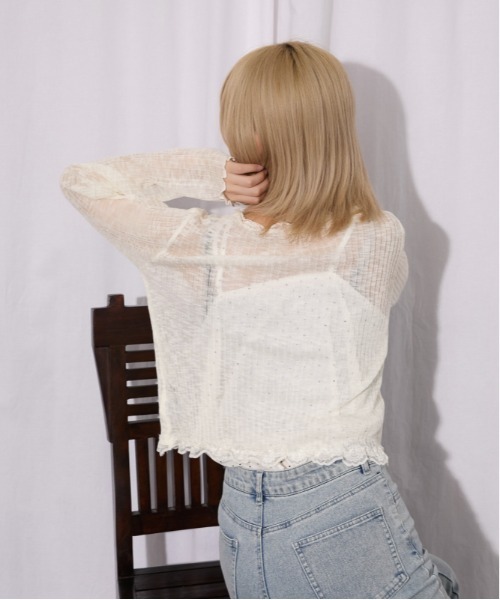 GORGE(ゴージ)の「《レース・透け感》リブシアーカーディガン/フェミニン×ナチュラル/春夏/全4色(カーディガン/ボレロ・レディース・ブラウン/オフホワイト/ボルドー/ブラック・F)」の8枚目の写真