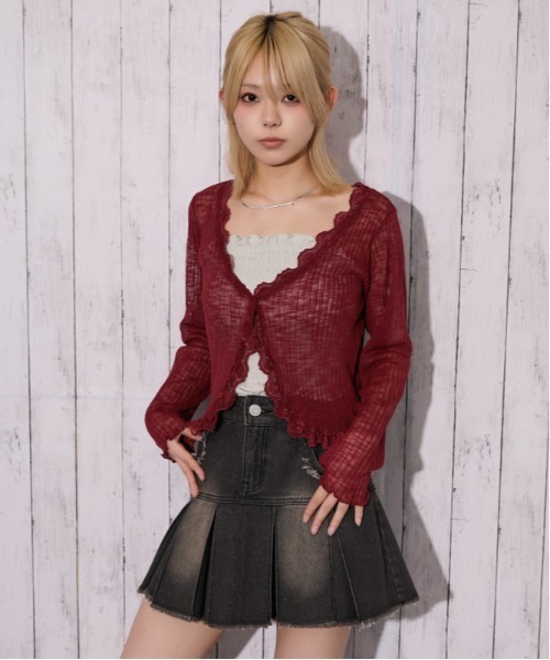 GORGE(ゴージ)の「《レース・透け感》リブシアーカーディガン/フェミニン×ナチュラル/春夏/全4色(カーディガン/ボレロ・レディース・ブラウン/オフホワイト/ボルドー/ブラック・F)」の9枚目の写真