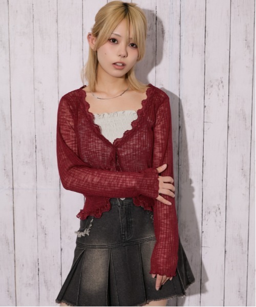GORGE(ゴージ)の「《レース・透け感》リブシアーカーディガン/フェミニン×ナチュラル/春夏/全4色(カーディガン/ボレロ・レディース・ブラウン/オフホワイト/ボルドー/ブラック・F)」の10枚目の写真