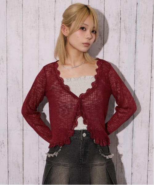GORGE(ゴージ)の「《レース・透け感》リブシアーカーディガン/フェミニン×ナチュラル/春夏/全4色(カーディガン/ボレロ・レディース・ブラウン/オフホワイト/ボルドー/ブラック・F)」の11枚目の写真