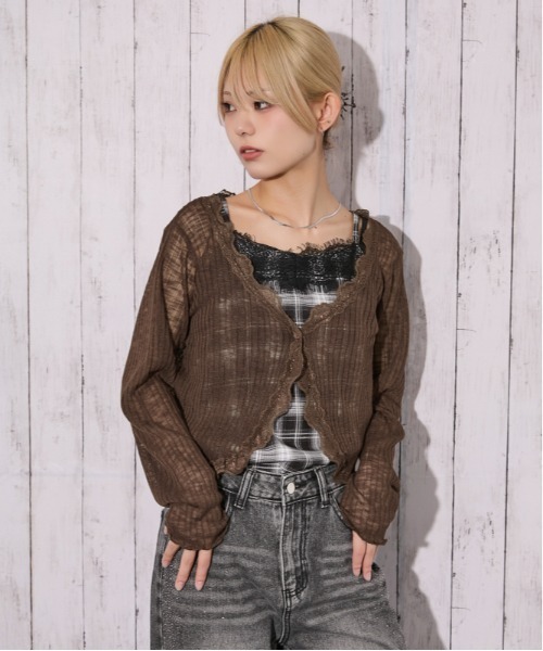 GORGE(ゴージ)の「《レース・透け感》リブシアーカーディガン/フェミニン×ナチュラル/春夏/全4色(カーディガン/ボレロ・レディース・ブラウン/オフホワイト/ボルドー/ブラック・F)」の18枚目の写真