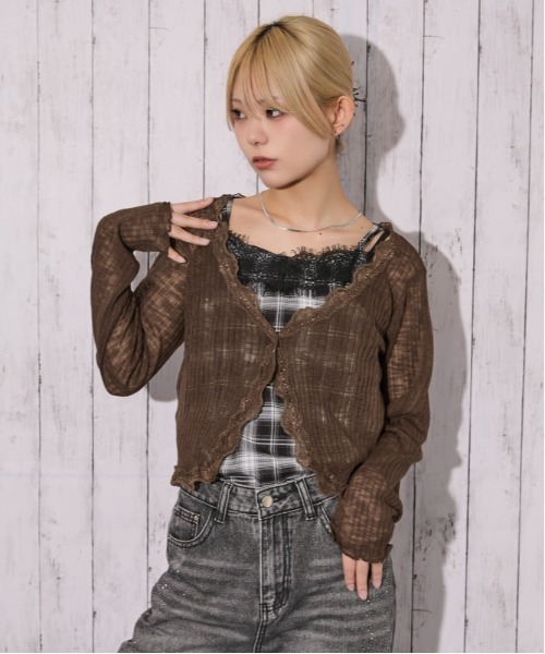 GORGE(ゴージ)の「《レース・透け感》リブシアーカーディガン/フェミニン×ナチュラル/春夏/全4色(カーディガン/ボレロ・レディース・ブラウン/オフホワイト/ボルドー/ブラック・F)」の19枚目の写真