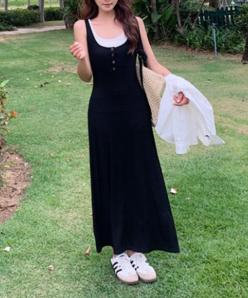 Vipoa(ヴィポア)の「Henley neck slim one piece(ワンピース・レディース・ブラック・FREE)」の16枚目の写真