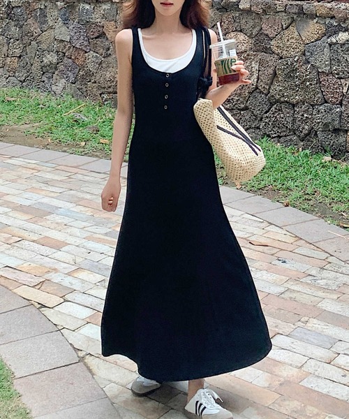 Vipoa(ヴィポア)の「Henley neck slim one piece(ワンピース・レディース・ブラック・FREE)」の5枚目の写真