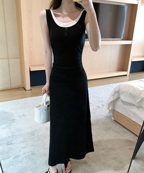 Vipoa(ヴィポア)の「Henley neck slim one piece(ワンピース・レディース・ブラック・FREE)」の8枚目の写真