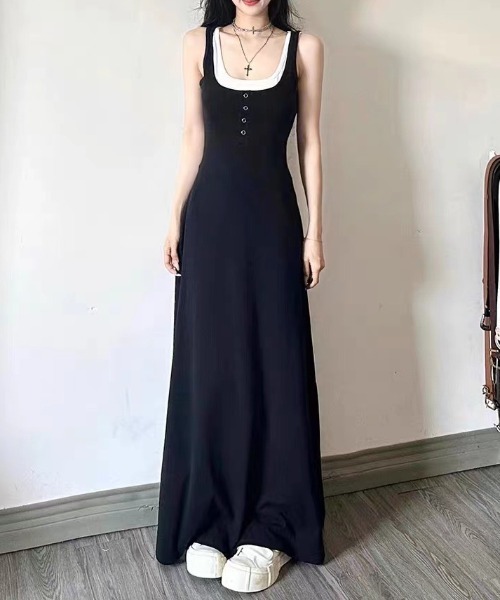 Vipoa(ヴィポア)の「Henley neck slim one piece(ワンピース・レディース・ブラック・FREE)」の22枚目の写真
