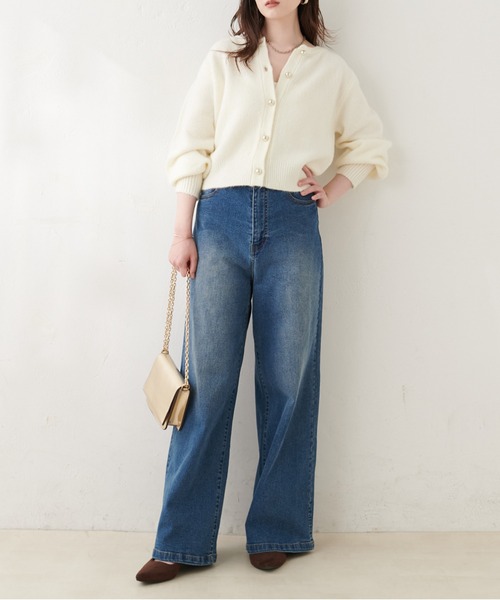 natural couture（ナチュラルクチュール）の「【ZOZO限定】ころりん釦クルーネックカーデ（カーディガン/ボレロ・レディース・ボルドー/ブルー/チャコールグレー/モカ/オレンジ/ネイビー/オフホワイト/ライトベージュ/グレー・FREE）」の12枚目の写真
