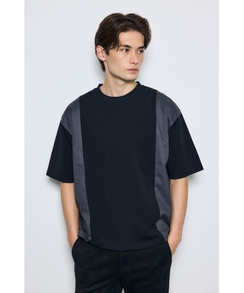 AZUL by moussy（アズールバイマウジー）の「異素材フェイクスエードトップス　半袖　夏服　秋服（Tシャツ/カットソー・メンズ・ブラウン/ブラック/ライトグレー・MEDIUM/LARGE）」の2枚目の写真