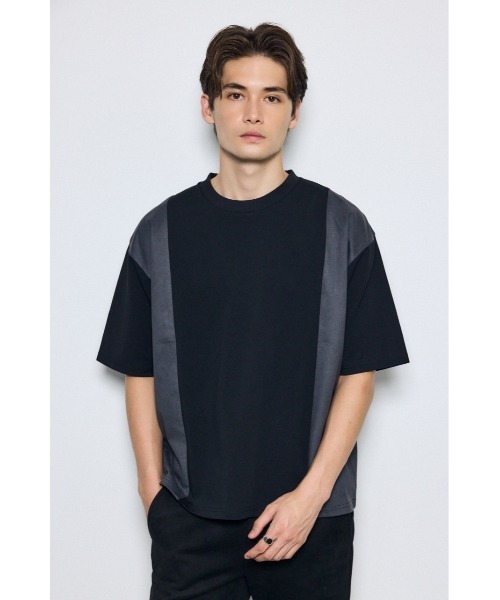 AZUL by moussy（アズールバイマウジー）の「異素材フェイクスエードトップス　半袖　夏服　秋服（Tシャツ/カットソー・メンズ・ブラウン/ブラック/ライトグレー・MEDIUM/LARGE）」の4枚目の写真