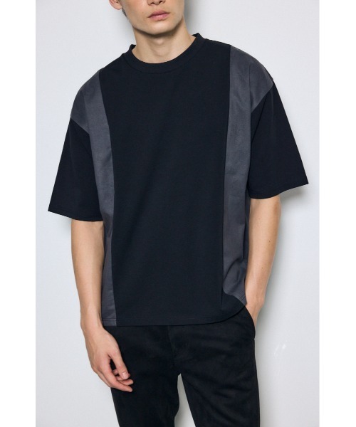 AZUL by moussy（アズールバイマウジー）の「異素材フェイクスエードトップス　半袖　夏服　秋服（Tシャツ/カットソー・メンズ・ブラウン/ブラック/ライトグレー・MEDIUM/LARGE）」の5枚目の写真