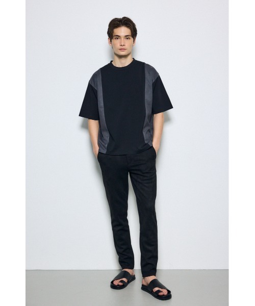 AZUL by moussy（アズールバイマウジー）の「異素材フェイクスエードトップス　半袖　夏服　秋服（Tシャツ/カットソー・メンズ・ブラウン/ブラック/ライトグレー・MEDIUM/LARGE）」の6枚目の写真