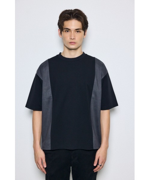 AZUL by moussy（アズールバイマウジー）の「異素材フェイクスエードトップス　半袖　夏服　秋服（Tシャツ/カットソー・メンズ・ブラウン/ブラック/ライトグレー・MEDIUM/LARGE）」の7枚目の写真