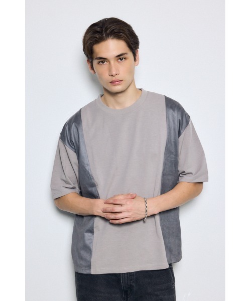 AZUL by moussy（アズールバイマウジー）の「異素材フェイクスエードトップス　半袖　夏服　秋服（Tシャツ/カットソー・メンズ・ブラウン/ブラック/ライトグレー・MEDIUM/LARGE）」の13枚目の写真