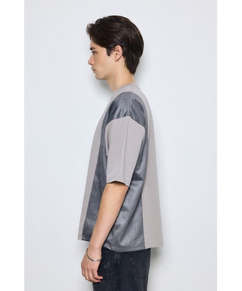 AZUL by moussy（アズールバイマウジー）の「異素材フェイクスエードトップス　半袖　夏服　秋服（Tシャツ/カットソー・メンズ・ブラウン/ブラック/ライトグレー・MEDIUM/LARGE）」の16枚目の写真