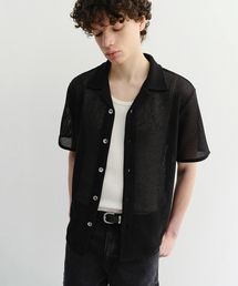 DUNST FOR MEN（ダンストフォーメン）の「OPEN COLLARED CROCHET SHIRT_UDSH6B323_BLACK（シャツ/ブラウス）」
