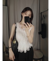amel（エイメル）の「ドラマティックレースフリルトップス / ホワイト（Tシャツ/カットソー）」