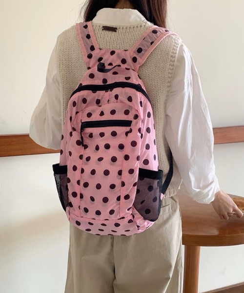I be.(アイビードット)の「コンパクト軽量ドットデザインリュック(エコバッグ/サブバッグ・レディース・ホワイト/ピンク/ブラック・FREE)」の5枚目の写真