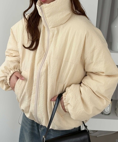 GeeRA(ジーラ)の「サッカーチェック中わたブルゾン(ブルゾン・レディース・アイボリー/ブラウン・MEDIUM/LARGE)」の14枚目の写真