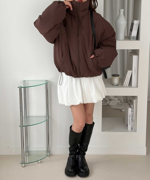 GeeRA(ジーラ)の「サッカーチェック中わたブルゾン(ブルゾン・レディース・アイボリー/ブラウン・MEDIUM/LARGE)」の5枚目の写真