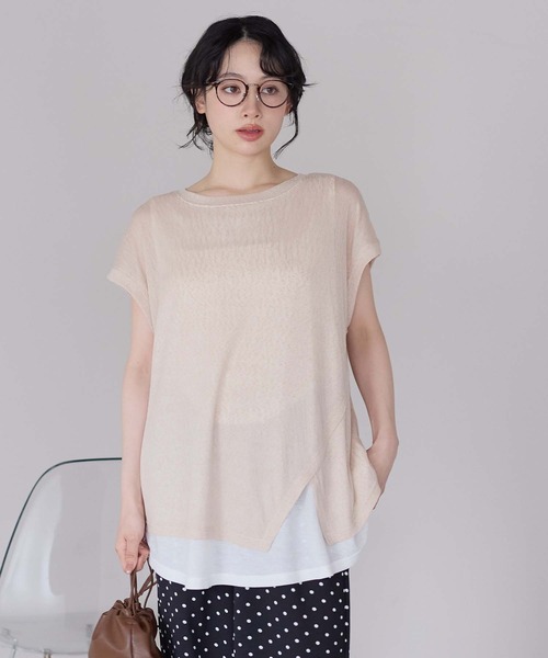 HEART MARKET（ハートマーケット）の「レイヤード透かしニットチュニック（Tシャツ/カットソー・レディース・ナチュラル/マスタード/ブラウン/ネイビー/ブラック・FREE）」の4枚目の写真