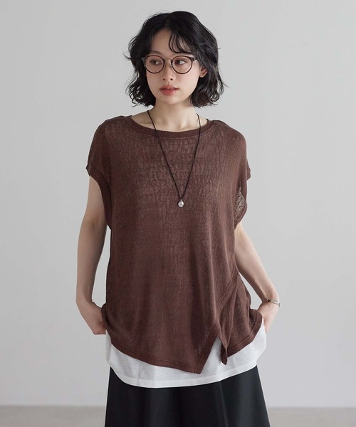 HEART MARKET（ハートマーケット）の「レイヤード透かしニットチュニック（Tシャツ/カットソー・レディース・ナチュラル/マスタード/ブラウン/ネイビー/ブラック・FREE）」の3枚目の写真