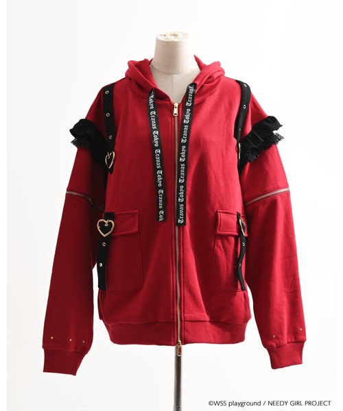 TRAVAS TOKYO(トラバス トウキョウ)の「【TRAVAS TOKYO×NEEDY GIRL OVERDOSE】猫耳ベルトフーディー(パーカー・レディース・ブラック/レッド・FREE)」の16枚目の写真