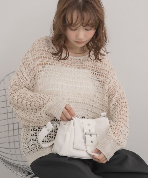 RETRO GIRL(レトロガール)の「クルーネックメッシュニット(ニット/セーター・レディース・ダークグリーン/ブルー/ナチュラル・FREE)」の8枚目の写真