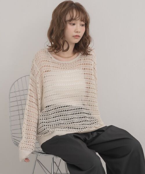 RETRO GIRL(レトロガール)の「クルーネックメッシュニット(ニット/セーター・レディース・ダークグリーン/ブルー/ナチュラル・FREE)」の9枚目の写真