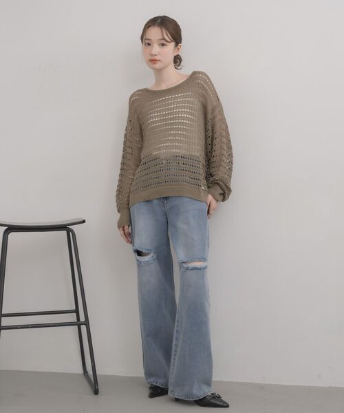 RETRO GIRL(レトロガール)の「クルーネックメッシュニット(ニット/セーター・レディース・ダークグリーン/ブルー/ナチュラル・FREE)」の13枚目の写真