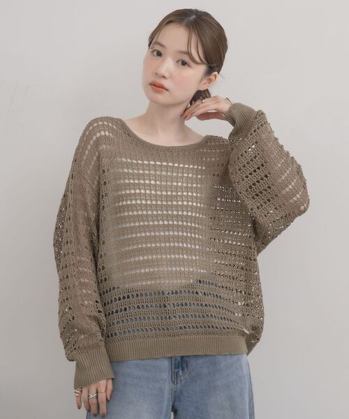 RETRO GIRL(レトロガール)の「クルーネックメッシュニット(ニット/セーター・レディース・ダークグリーン/ブルー/ナチュラル・FREE)」の15枚目の写真