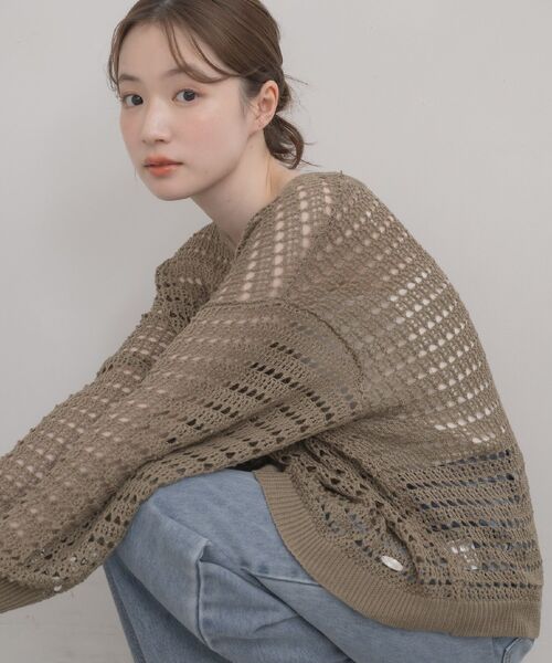 RETRO GIRL(レトロガール)の「クルーネックメッシュニット(ニット/セーター・レディース・ダークグリーン/ブルー/ナチュラル・FREE)」の17枚目の写真