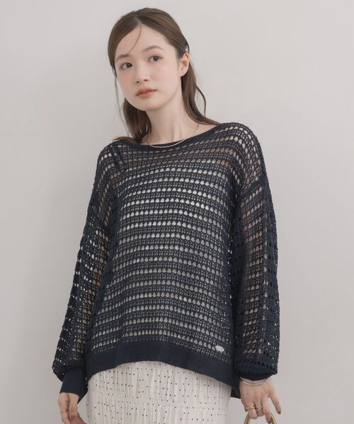 RETRO GIRL(レトロガール)の「クルーネックメッシュニット(ニット/セーター・レディース・ダークグリーン/ブルー/ナチュラル・FREE)」の20枚目の写真