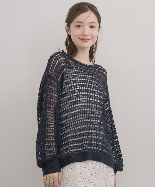 RETRO GIRL(レトロガール)の「クルーネックメッシュニット(ニット/セーター・レディース・ダークグリーン/ブルー/ナチュラル・FREE)」の21枚目の写真