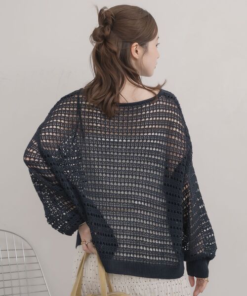 RETRO GIRL(レトロガール)の「クルーネックメッシュニット(ニット/セーター・レディース・ダークグリーン/ブルー/ナチュラル・FREE)」の22枚目の写真