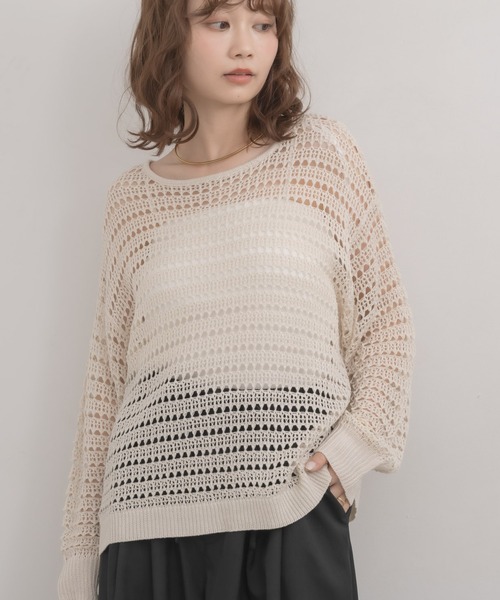 RETRO GIRL(レトロガール)の「クルーネックメッシュニット(ニット/セーター・レディース・ダークグリーン/ブルー/ナチュラル・FREE)」の1枚目の写真