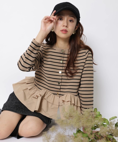 JUSGLITTY(ジャスグリッティー)の「長袖ペプラムカーデ(ニット/セーター・レディース・ブラック/ブラック系その他2/キャメル・2)」の3枚目の写真