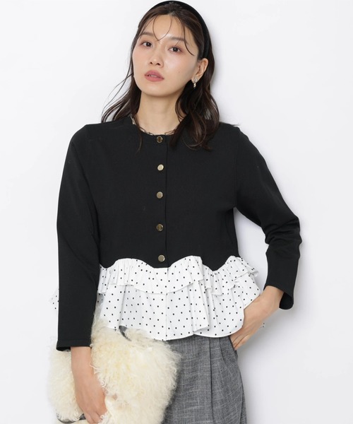 JUSGLITTY(ジャスグリッティー)の「長袖ペプラムカーデ(ニット/セーター・レディース・ブラック/ブラック系その他2/キャメル・2)」の2枚目の写真