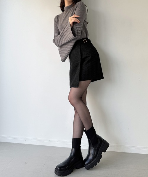 junoah(ジュノア)の「ラップツイードミニスカート(インパン付き)(スカート・レディース・ブラック系その他/アイボリー/ブラック・SMALL/LARGE/MEDIUM)」の4枚目の写真