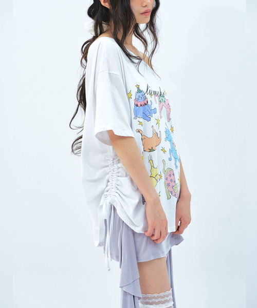 LIE MEQUE(リメーク)の「スタキャット アシンメトリー シャーリング Tシャツ ホワイト(Tシャツ/カットソー・レディース・ホワイト・FREE)」の3枚目の写真
