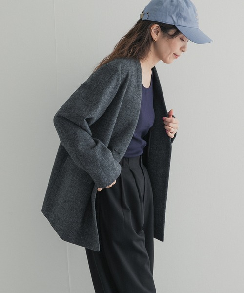 URBAN RESEARCH DOORS(アーバンリサーチドアーズ)の「ツイードノーカラージャケット(ノーカラージャケット・レディース・ブラウン系その他/チャコールグレー・FREE)」の4枚目の写真