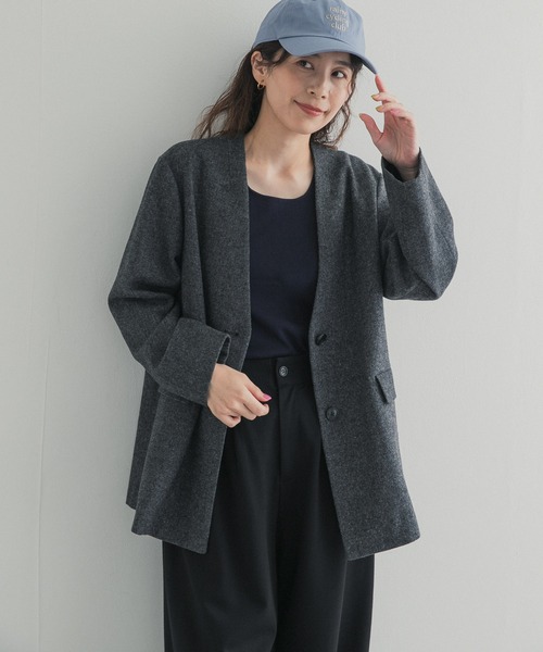 URBAN RESEARCH DOORS(アーバンリサーチドアーズ)の「ツイードノーカラージャケット(ノーカラージャケット・レディース・ブラウン系その他/チャコールグレー・FREE)」の5枚目の写真
