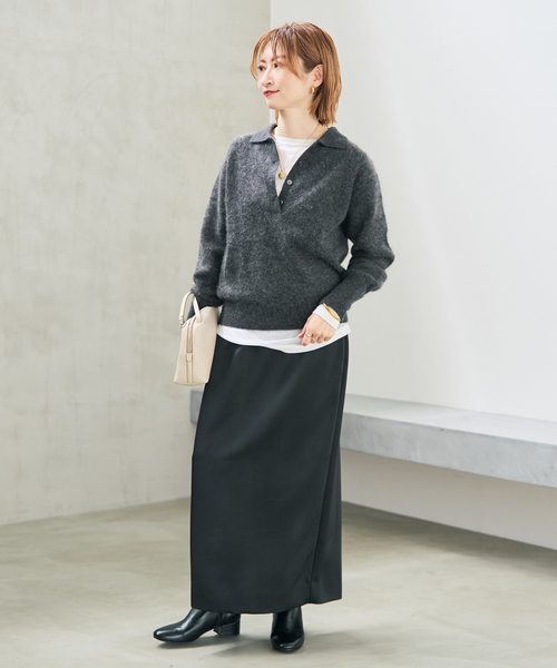Spick & Span(スピックアンドスパン)の「裏微起毛サテンイージーIラインスカート(スカート・レディース・ベージュ/ブラック・36/38)」の3枚目の写真