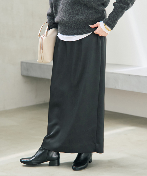 Spick & Span(スピックアンドスパン)の「裏微起毛サテンイージーIラインスカート(スカート・レディース・ベージュ/ブラック・36/38)」の8枚目の写真