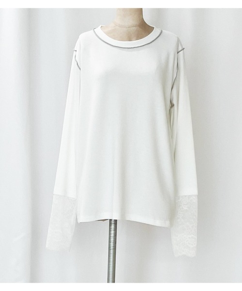 Q(キュー)の「レース切替カットソー(Tシャツ/カットソー・レディース・ブラック/オフホワイト・MEDIUM)」の5枚目の写真