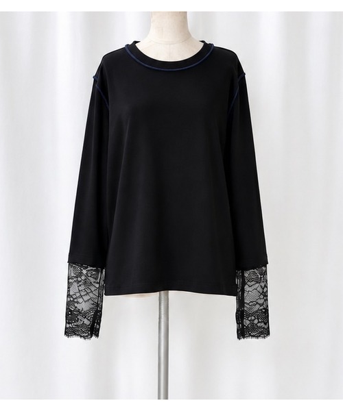 Q(キュー)の「レース切替カットソー(Tシャツ/カットソー・レディース・ブラック/オフホワイト・MEDIUM)」の6枚目の写真